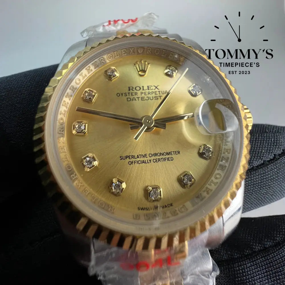 AAA + Ladies Datejust 28mm Gold Dial (Bimetal Gold) On Jubilee With Fluted Bezel