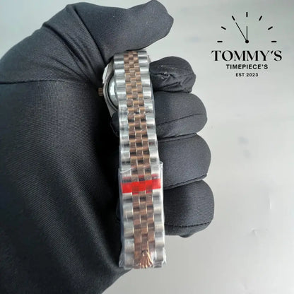 AAA + Ladies Datejust 28mm Green Dial (Bimetal Rose Gold) On Jubilee With Fluted Bezel