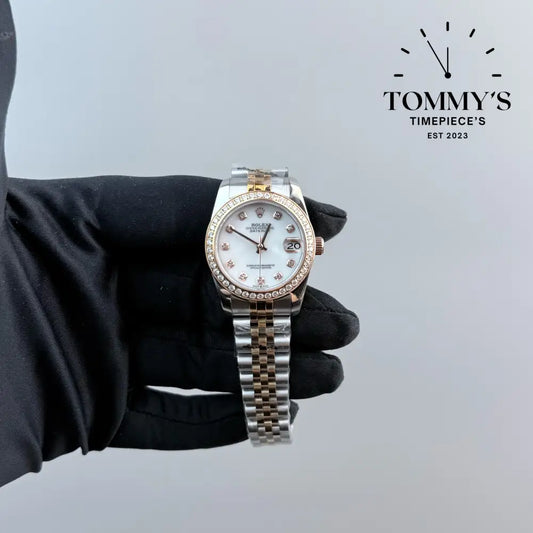 AAA + Ladies Datejust 28mm White Dial (Bimetal Gold) On Jubilee With Diamond Bezel