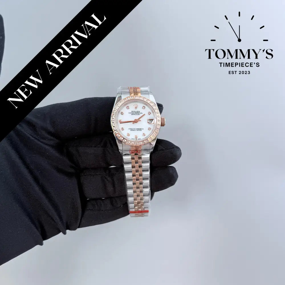 AAA + Ladies Datejust 28mm White Dial (Bimetal Rose Gold) On Jubilee With Diamond Bezel
