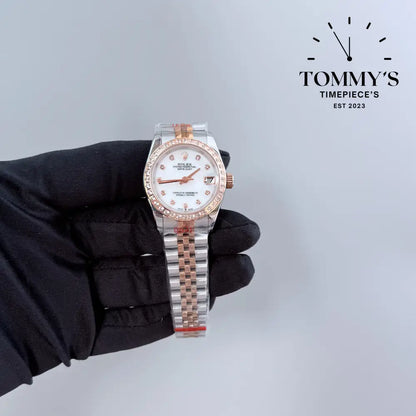 AAA + Ladies Datejust 28mm White Dial (Bimetal Rose Gold) Jubilee With Diamond Bezel