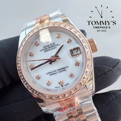 AAA + Ladies Datejust 28mm White Dial (Bimetal Rose Gold) Jubilee With Diamond Bezel