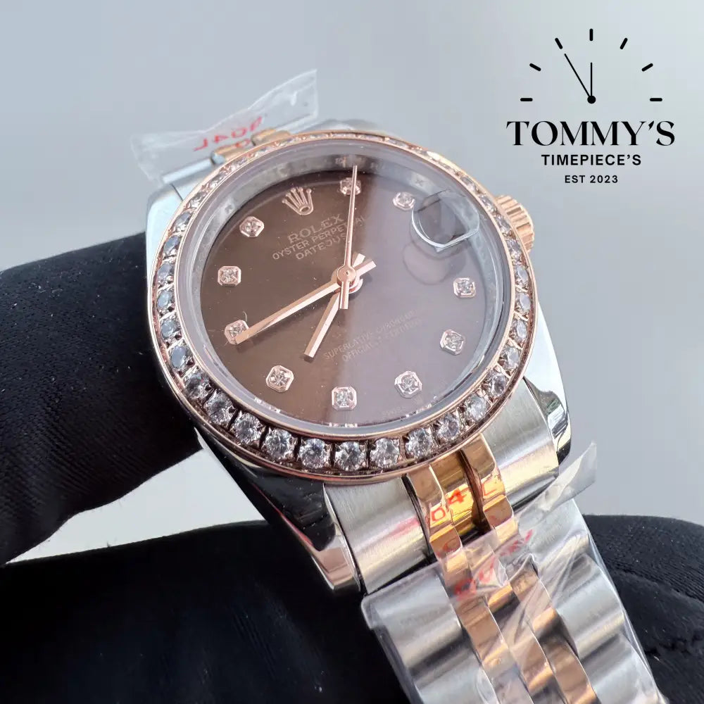 AAA + Ladies Datejust 28mm Rose Gold Dial (Bimetal Rose Gold) Jubilee With Diamond Bezel