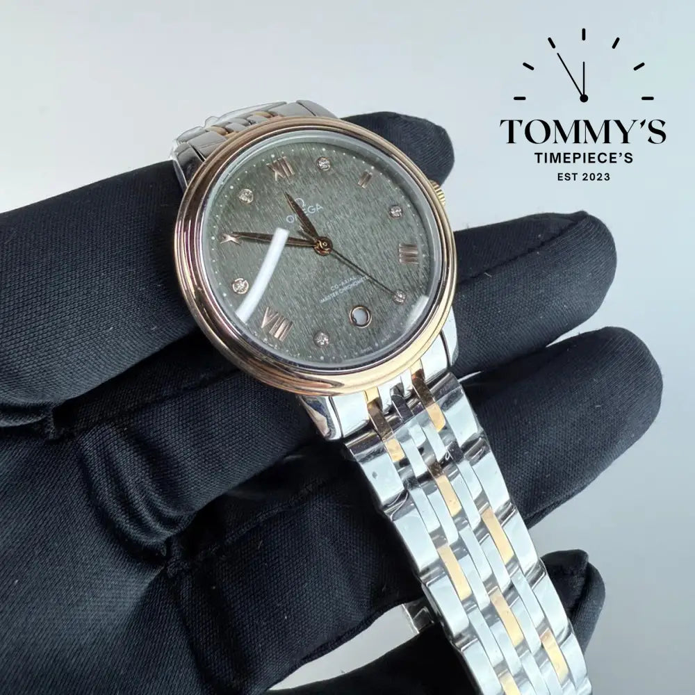 AAA+ Omega De Ville Prestige Co-Axial Master Chronometer 34mm PVD Matcha Green Dial-Stainless Steel Bracelet (Gold