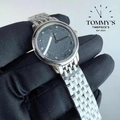 AAA+ Ladies Omega De Ville Prestige 30mm Dark Grey Dial-Stainless Steele Bracelet (Silver Bezel)