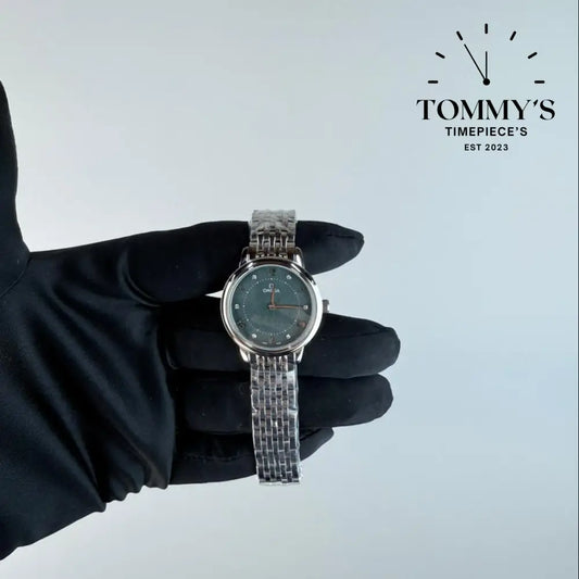 AAA+ Ladies Omega De Ville Prestige 30mm Dark Grey Dial-Stainless Steele Bracelet (Silver Bezel)
