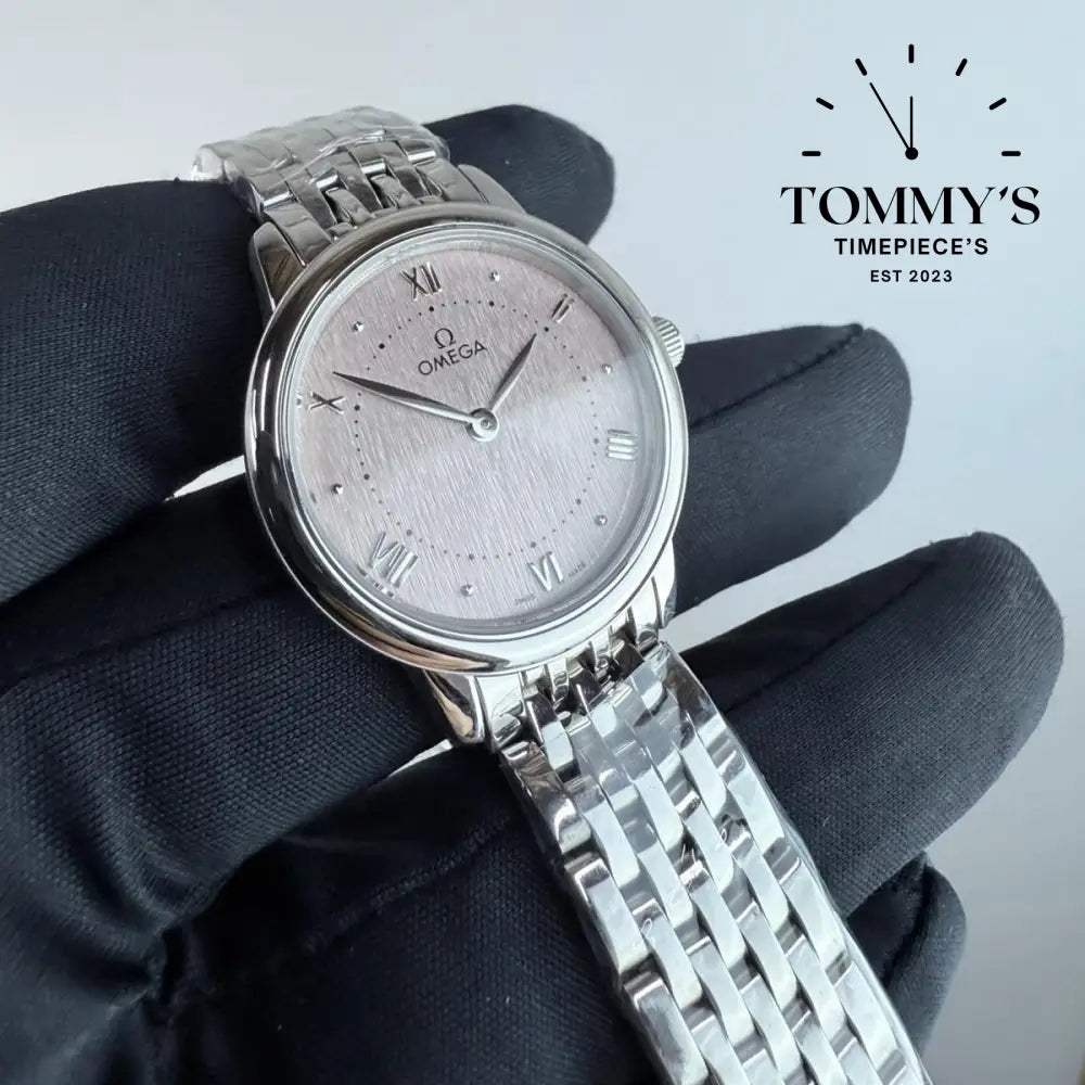 AAA+ Ladies Omega De Ville Prestige Quartz 30mm Rose Silvery Dial- Stainless Steel Bracelet (Silver Bezel)
