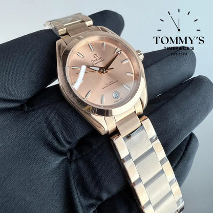 AAA+ Ladies Seamaster Aqua Terra Shades Co-Axial Master Chronometer 34mm Rose Dial-Stainless Steel Bracelet (Gold Bezel)