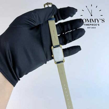 AAA+ Ladies Tank Américaine (Mini Model) 28mm Silvered Sunray Dial-Blue Leather Strap (Gold Bezel)