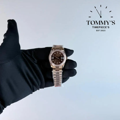 AAA+ Lady Datejust Everose Gold (279135RBR) 28mm Chocolate Dial-Presidential Bracelet (Factory-Set Diamond Bezel)