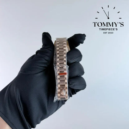 AAA+ Lady Datejust Everose Gold (279135RBR) 28mm Chocolate Dial-Presidential Bracelet (Factory-Set Diamond Bezel)