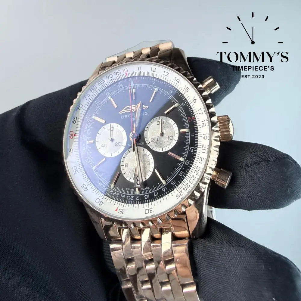AAA+ Navitimer B01 Chronograph 43mm Black Dial - Stainless Steel