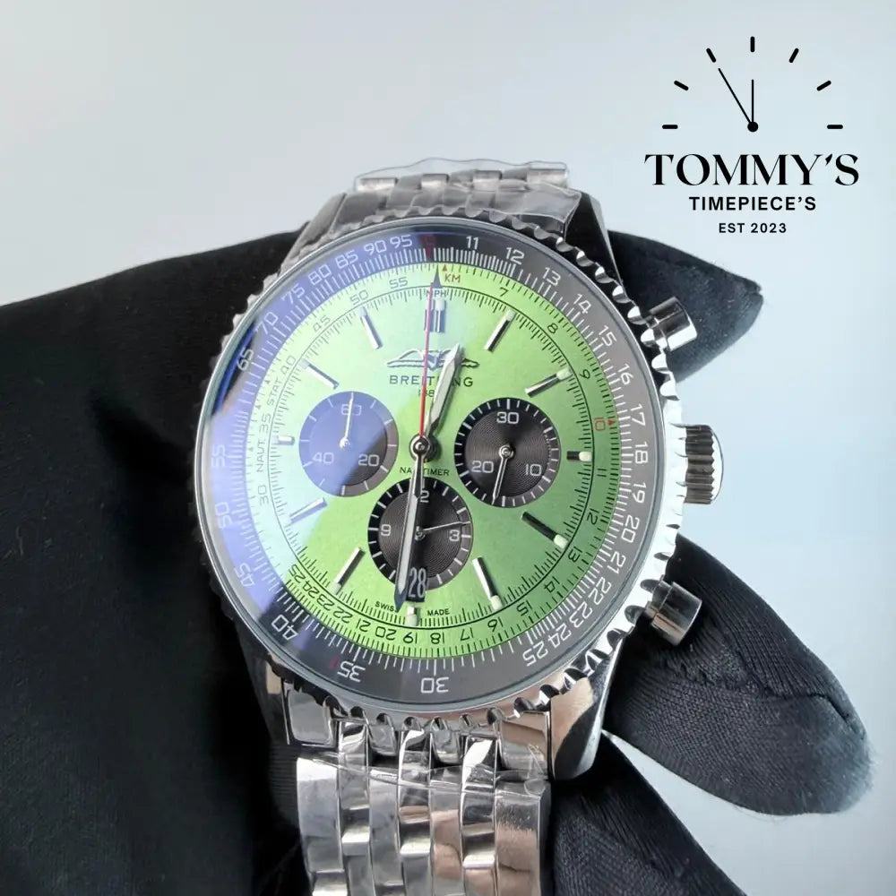 AAA+ Navitimer B01 Chronograph 43mm Green Dial - Stainless Steel