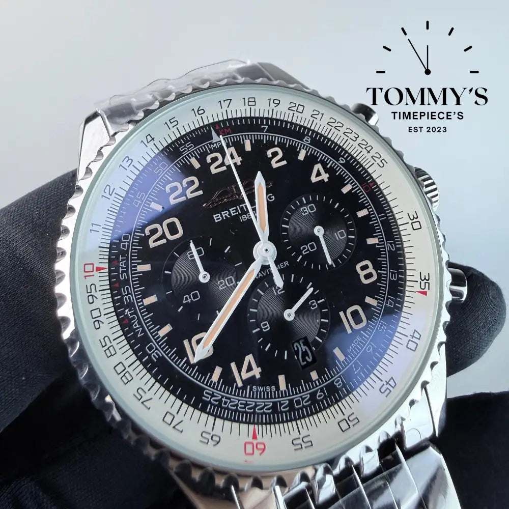 AAA+ Navitimer B02 Chronograph 41 Cosmonaute Black Dial - Stainless Steel