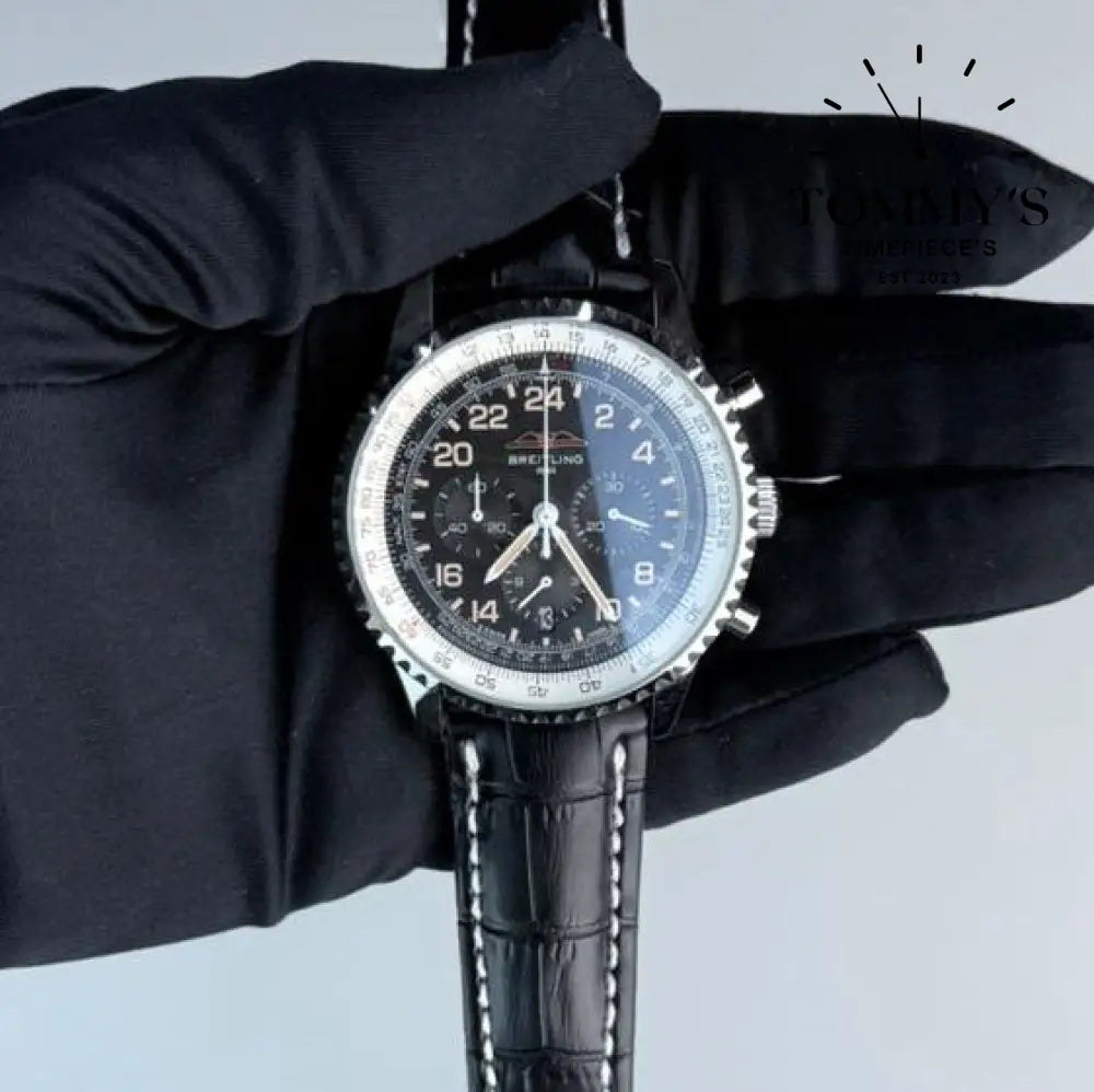 AAA+ Navitimer B02 Chronograph 41 Cosmonaute Limited Edition 41mm Black Dial- Leather Strap (Stainless Steel)