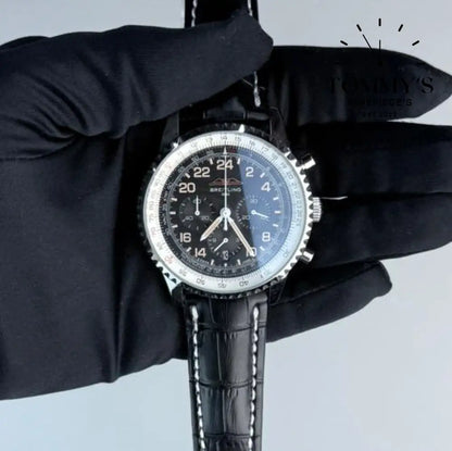 AAA+ Navitimer B02 Chronograph 41 Cosmonaute Limited Edition 41mm Black Dial- Leather Strap (Stainless Steel)