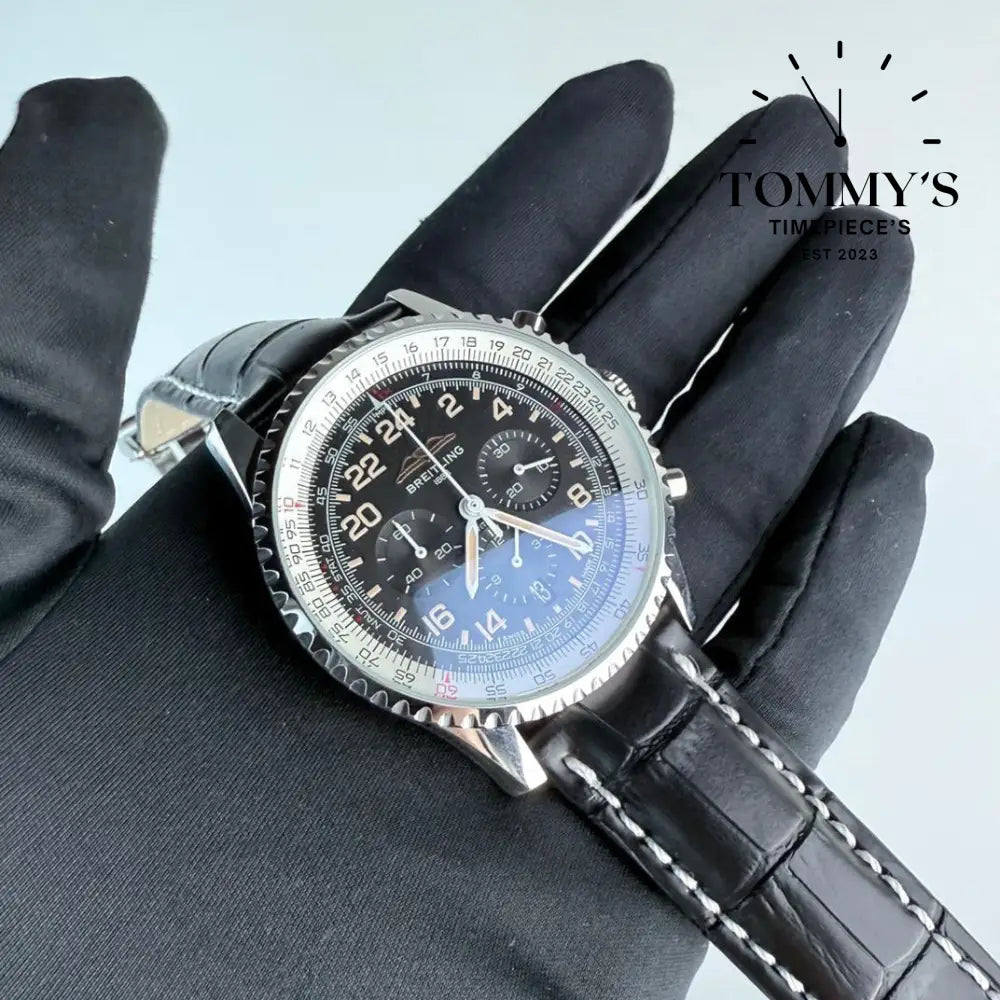 AAA+ Navitimer B02 Chronograph 41 Cosmonaute Limited Edition 41mm Black Dial- Leather Strap (Stainless Steel)
