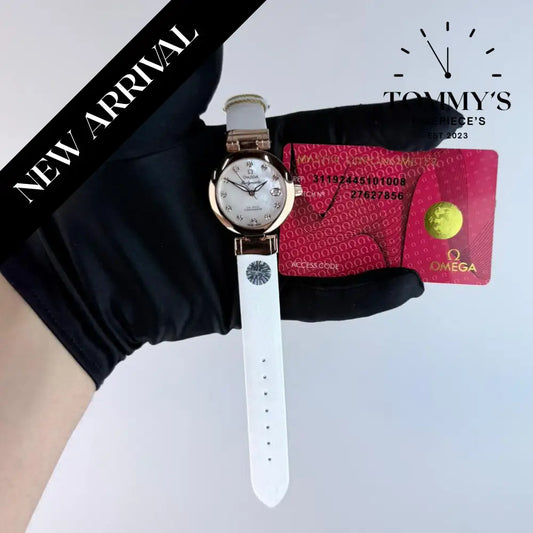 AAA+ Omega De Ville Ladymatic Co-Axial chronometer 34mm White Mother-Of-Pearl Dial- White Leather Strap (Roes Gold