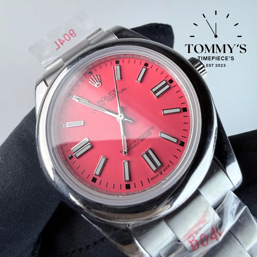 AAA+ Oyster Perpetual (124300) 41mm Coral Red Dial-Oyster Bracelet