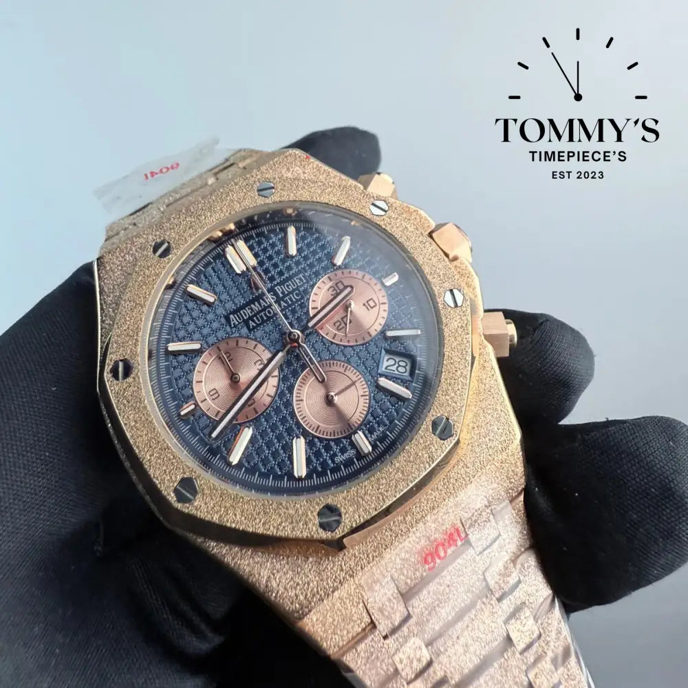 AAA+ Royal Oak 41mm Blue Dial-Stainless Steel Bracelet (Rose Gold Bezel)