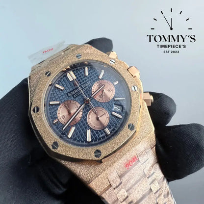 AAA+ Royal Oak 41mm Blue Dial-Stainless Steel Bracelet (Rose Gold Bezel)