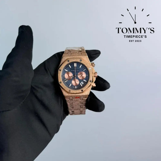 AAA+ Royal Oak 41mm Blue Dial-Stainless Steel Bracelet (Rose Gold Bezel)