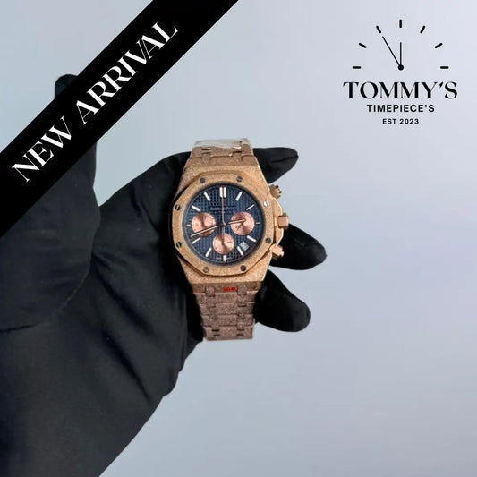 AAA+ Royal Oak 41mm Blue Dial-Stainless Steel Bracelet (Rose Gold Bezel)