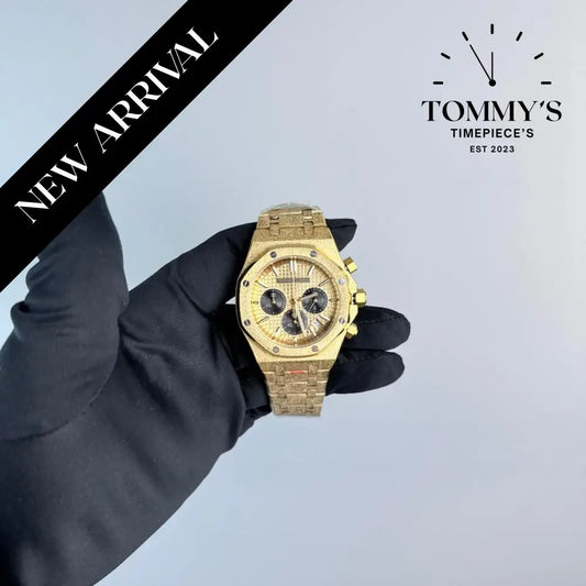 AAA+ Royal Oak 41mm Gold Champagne Dial-Stainless Steel Bracelet (Yellow Gold Bezel)