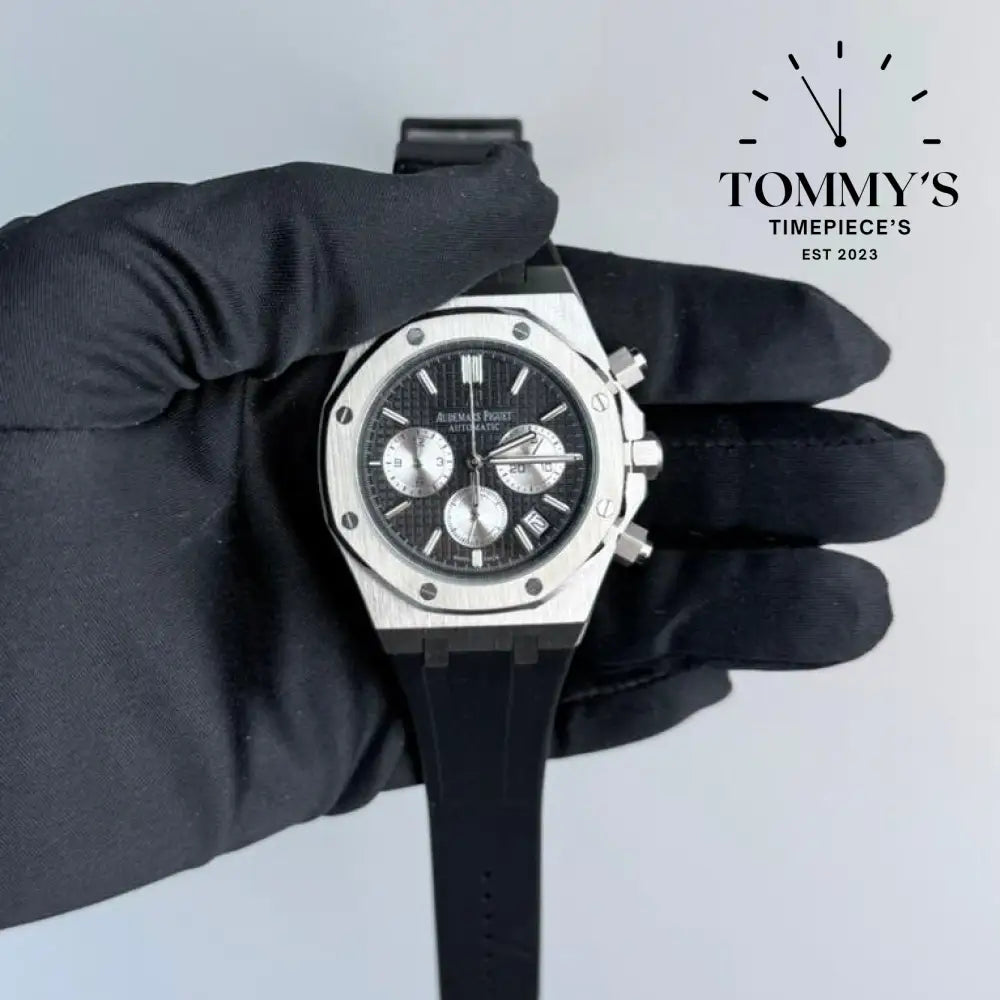 AAA+ Royal Oak Chronograph 41mm Black ’Grande Tapisserie’ Dial-Rubber Strap