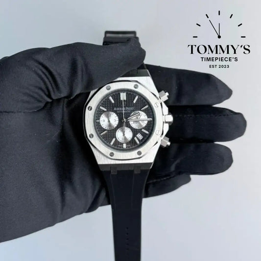 AAA+ Royal Oak Chronograph 41mm Black ’Grande Tapisserie’ Dial-Rubber Strap