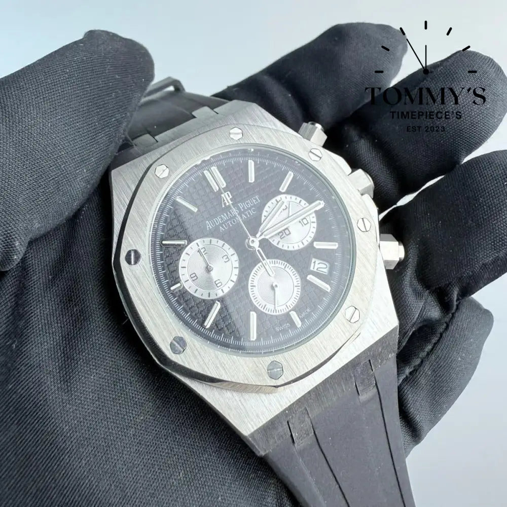 AAA+ Royal Oak Chronograph 41mm Black ’Grande Tapisserie’ Dial-Rubber Strap