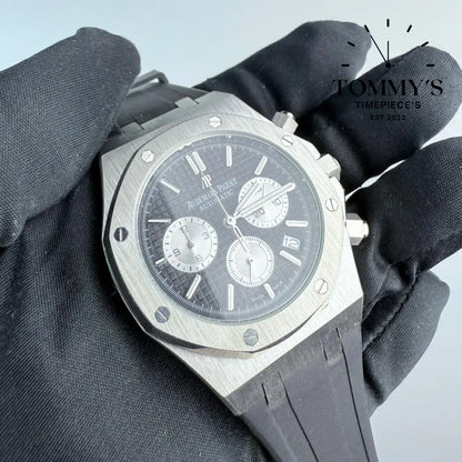AAA+ Royal Oak Chronograph 41mm Black ’Grande Tapisserie’ Dial-Rubber Strap