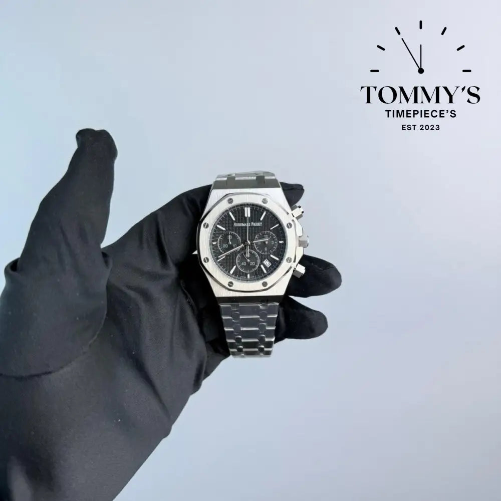 AAA+ Royal Oak Chronograph 41mm Black ’Grande Tapisserie’ Dial-Steel bracelet