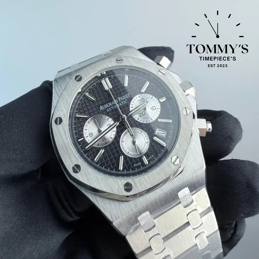 AAA+ Royal Oak Chronograph 41mm Black ’Grande Tapisserie’ Dial-Steel Bracelet