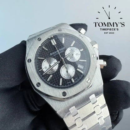 AAA+ Royal Oak Chronograph 41mm Black ’Grande Tapisserie’ Dial-Steel Bracelet