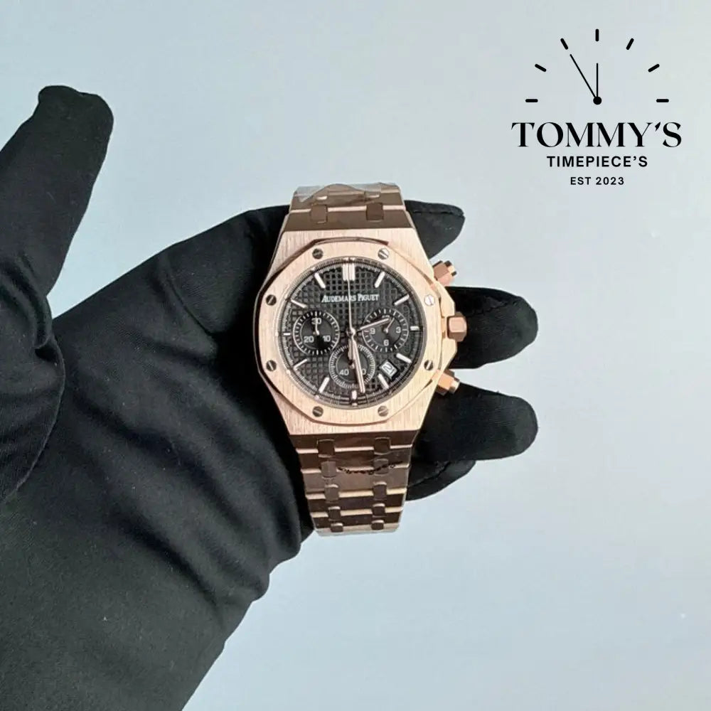AAA+ Royal Oak Chronograph 41mm Black ’Grande Tapisserie’ Dial-Steel Bracelet