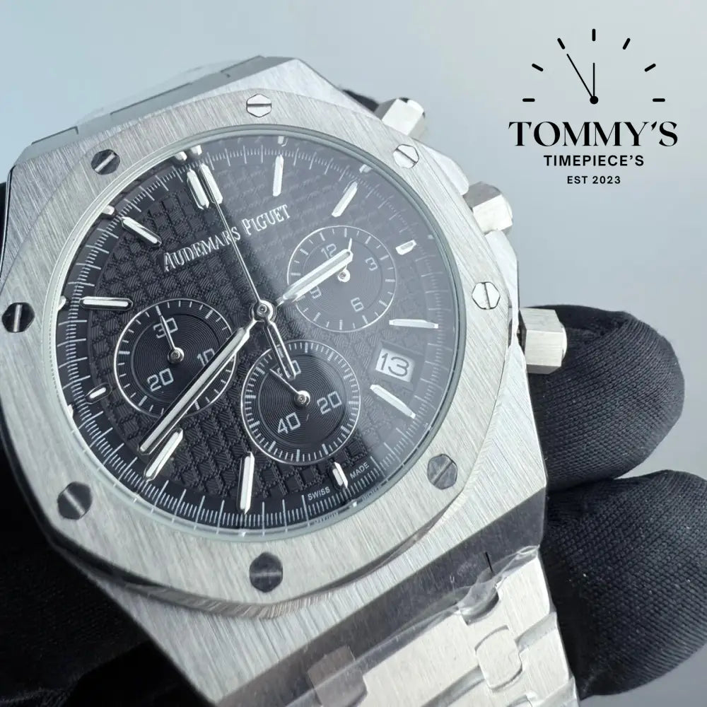 AAA+ Royal Oak Chronograph 41mm Black ’Grande Tapisserie’ Dial-Steel bracelet