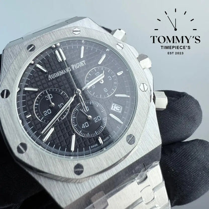 AAA+ Royal Oak Chronograph 41mm Black ’Grande Tapisserie’ Dial-Steel bracelet