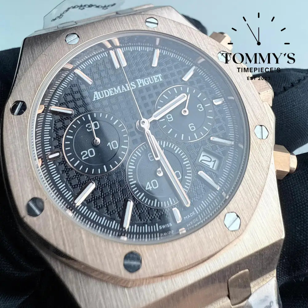 AAA+ Royal Oak Chronograph 41mm Black ’Grande Tapisserie’ Dial-Steel Bracelet