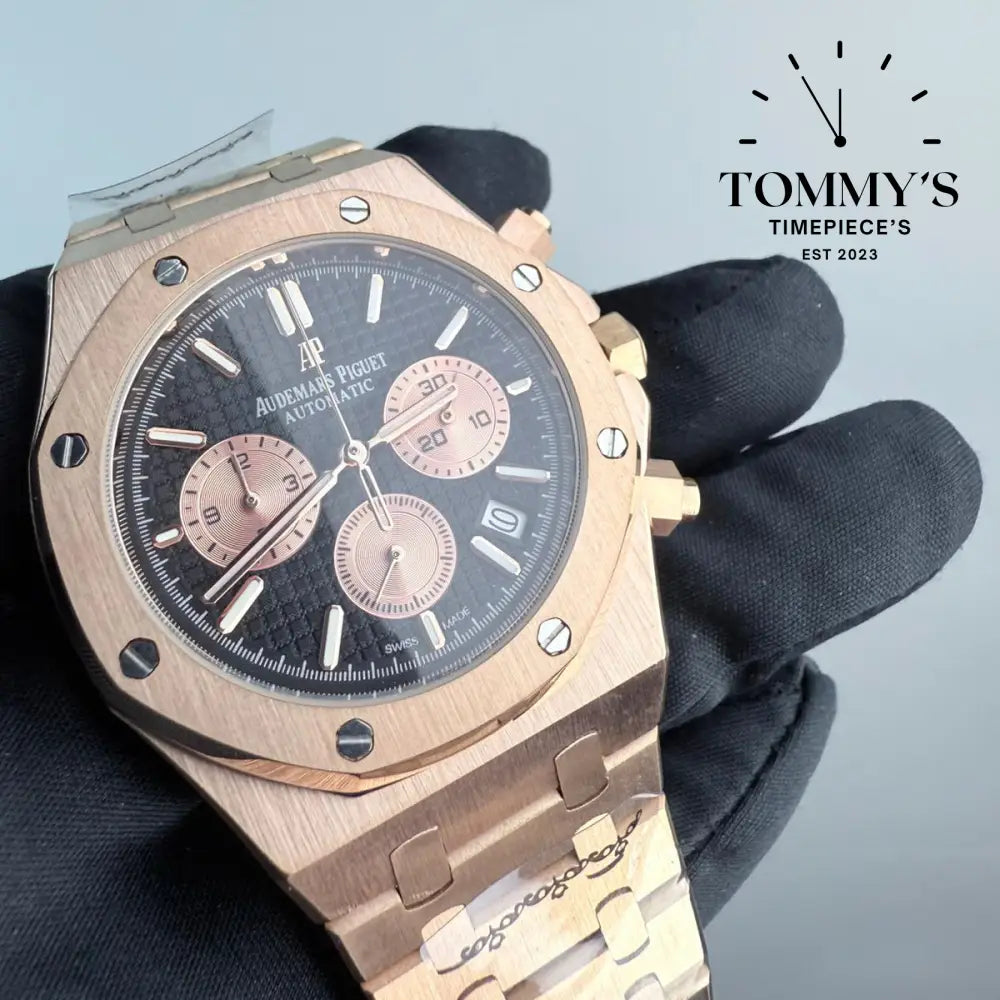 AAA+ Royal Oak Chronograph 41mm Black ’Grande Tapisserie’ Dial-Steel Bracelet