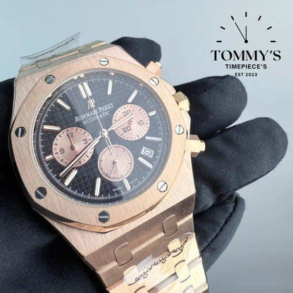 AAA+ Royal Oak Chronograph 41mm Black ’Grande Tapisserie’ Dial-Steel Bracelet
