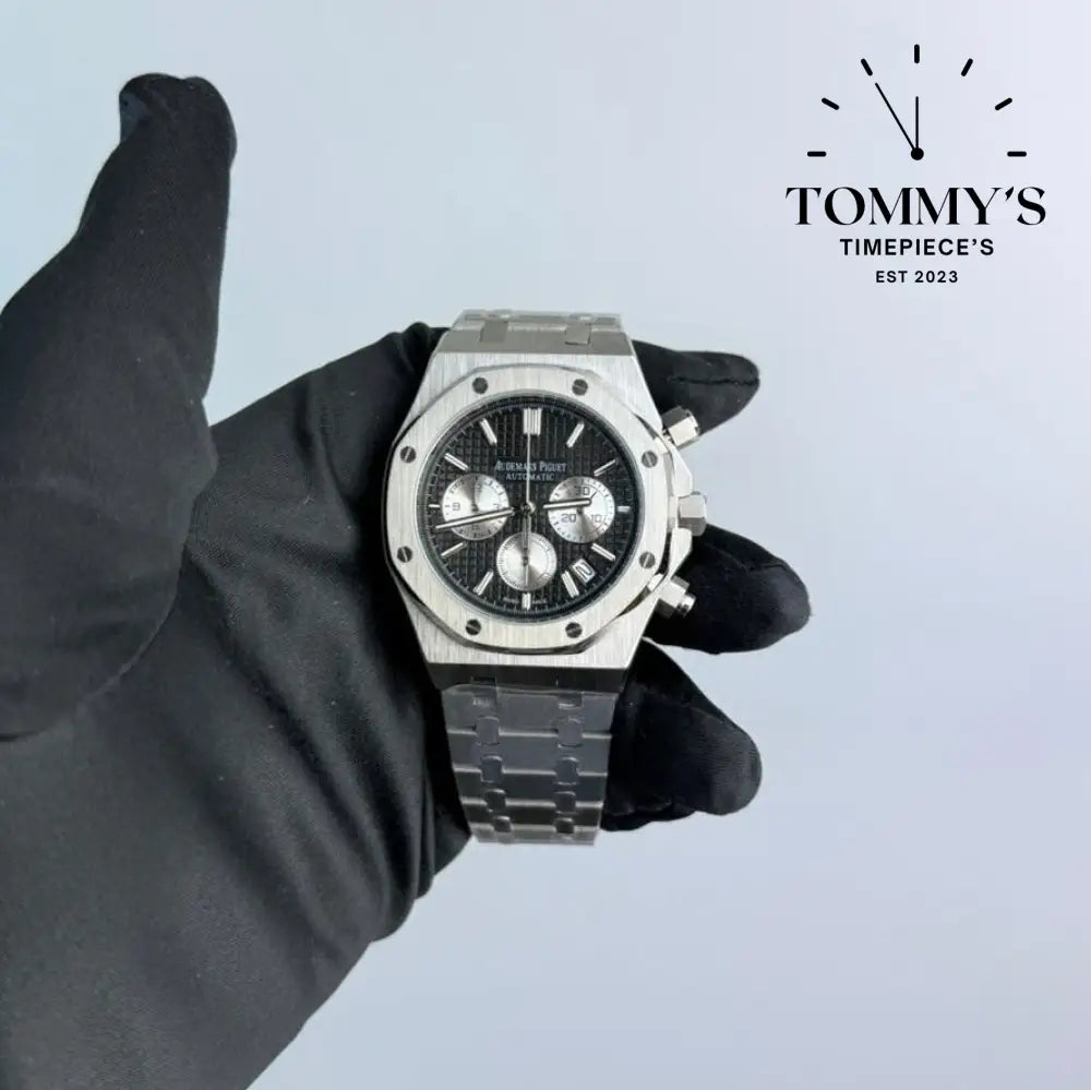 AAA+ Royal Oak Chronograph 41mm Black ’Grande Tapisserie’ Dial-Steel Bracelet