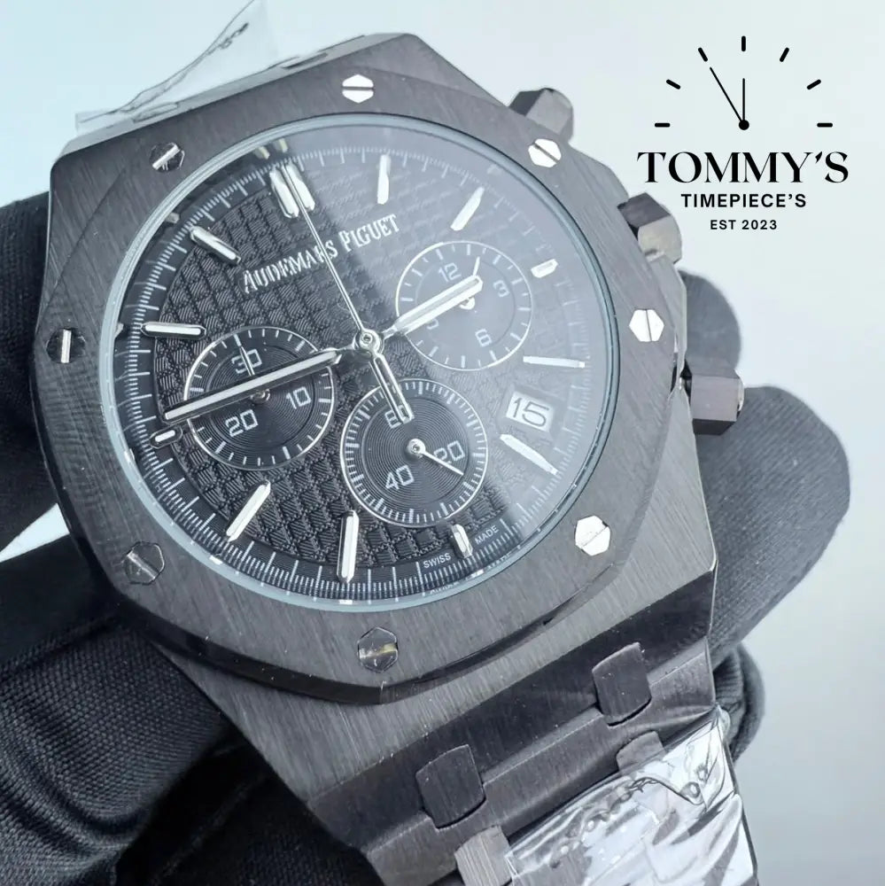 AAA+ Royal Oak Chronograph 41mm Black ’Grande Tapisserie’ Dial-Steel Bracelet (Black Bezel)