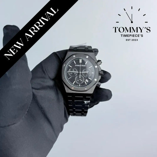 AAA+ Royal Oak Chronograph 41mm Black ’Grande Tapisserie’ Dial-Steel Bracelet (Black Bezel)