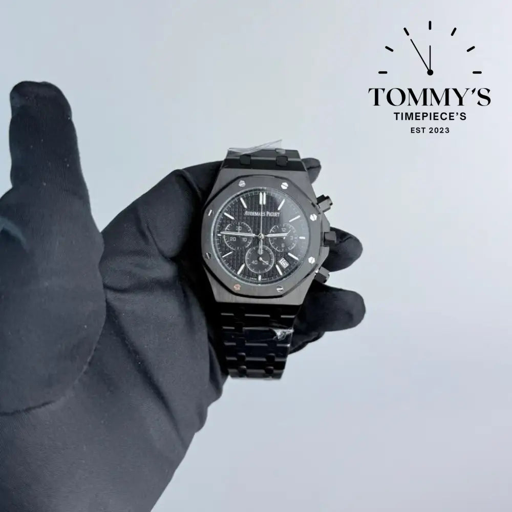 AAA+ Royal Oak Chronograph 41mm Black ’Grande Tapisserie’ Dial-Steel Bracelet (Black Bezel)