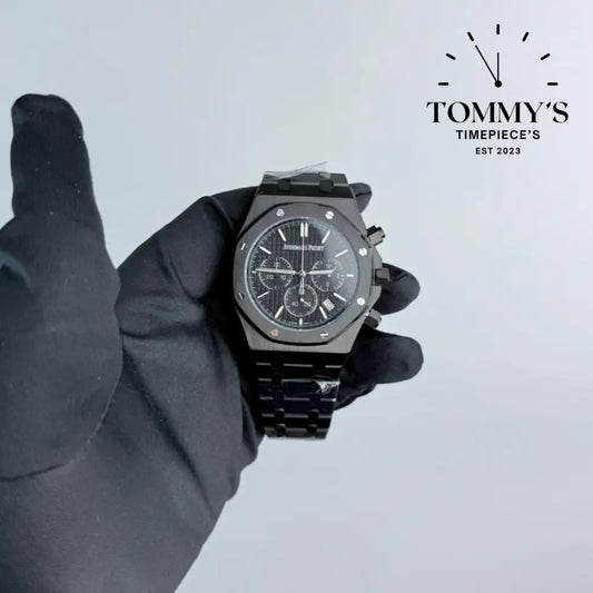 AAA+ Royal Oak Chronograph 41mm Black ’Grande Tapisserie’ Dial-Steel Bracelet (Black Bezel)
