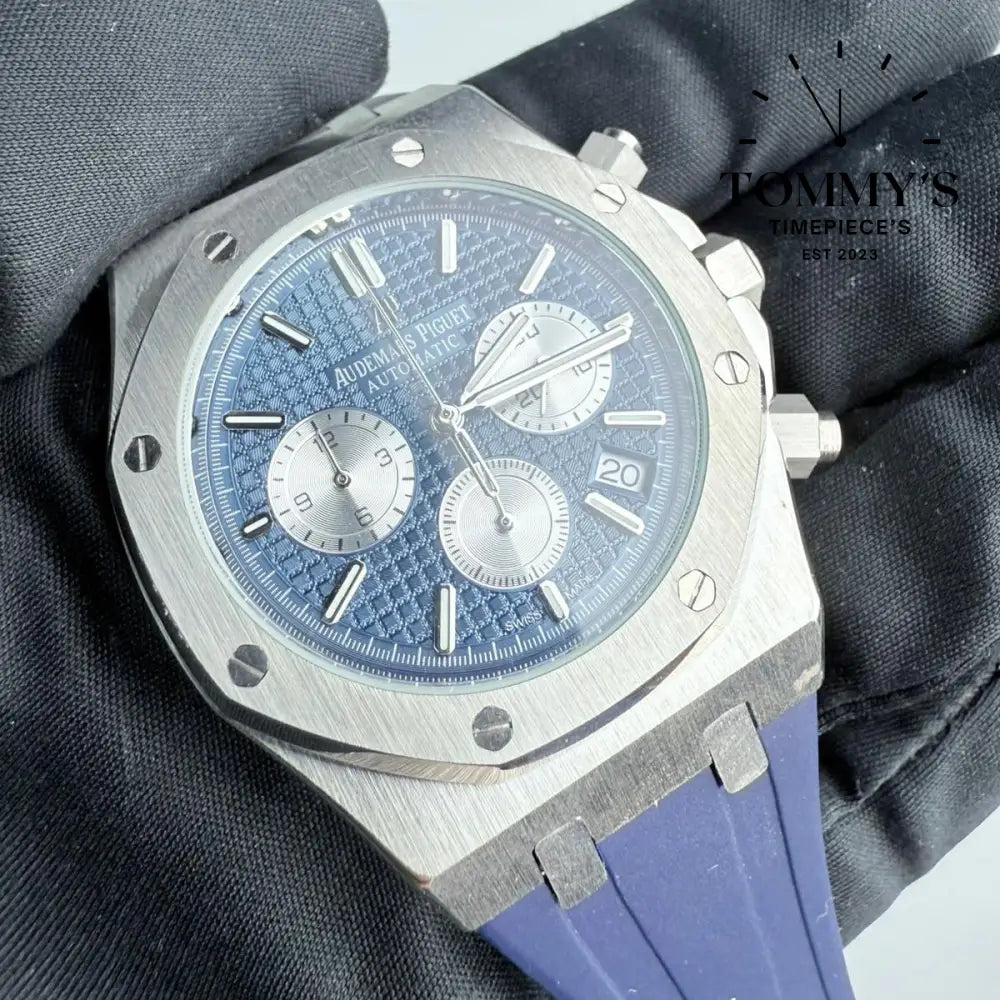 AAA+ Royal Oak Chronograph 41mm Blue ’Grande Tapisserie’ Dial-Leather Strap
