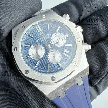AAA+ Royal Oak Chronograph 41mm Blue ’Grande Tapisserie’ Dial-Leather Strap