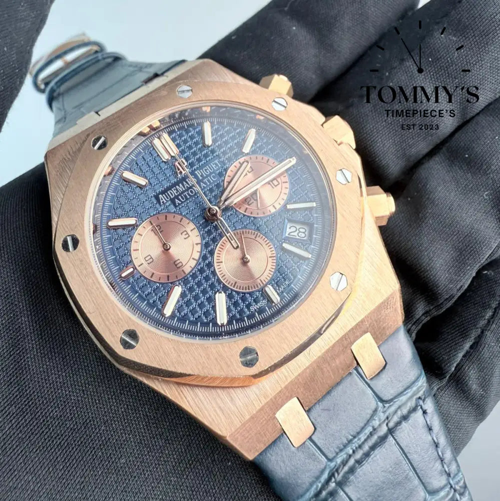 AAA+ Royal Oak Chronograph 41mm Blue ’Grande Tapisserie’ Dial-Leather Strap
