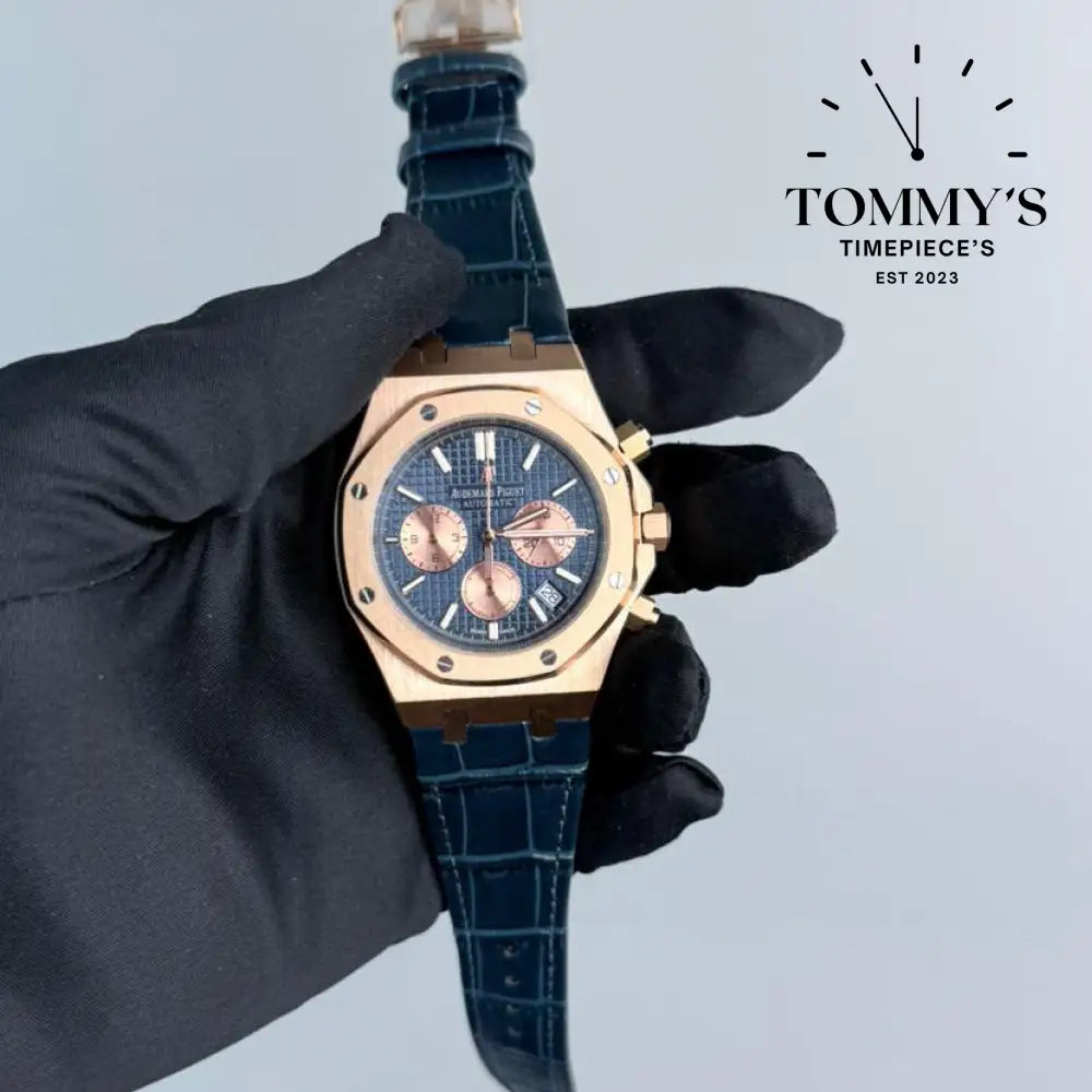 AAA+ Royal Oak Chronograph 41mm Blue ’Grande Tapisserie’ Dial-Leather Strap